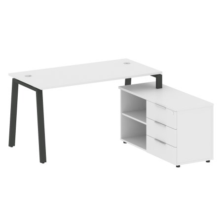 Рабочая станция с тумбой на А-образном м/к Metal System Style БА.РС-СТС-2.3 (R) 1500x1520x750 (Белый/Антрацит металл)