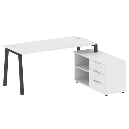 Рабочая станция с тумбой на А-образном м/к Metal System Style БА.РС-СТС-2.4 (R) 1700x1520x750 (Белый/Антрацит металл)