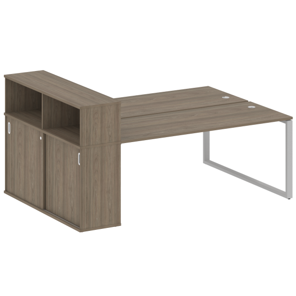 Рабочая станция с шкафом-купе на О-образном м/к Metal System Style БО.РС-СШК-2.5 Т 2210x1475x1098 (Вяз/Серый металл)