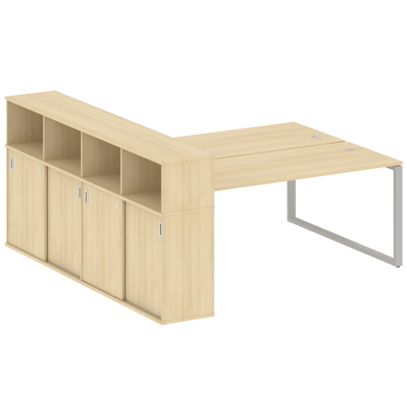 Рабочая станция с шкафом-купе на О-образном м/к Metal System Style БО.РС-СШК-4.5 Т 2210x2332x1098 (Акация/Серый металл)