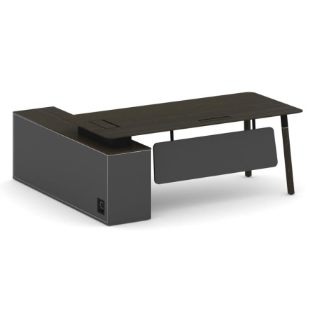 Стол руководителя Fresco FR.SR-20 (R) (2000x1798x750) (Дуб Темный-Базальт UM-Базальт UM | Металл Черный-Нерж. Сталь)