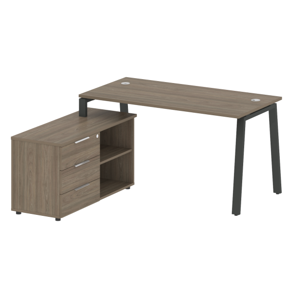 Рабочая станция с тумбой на А-образном м/к Metal System Style БА.РС-СТС-2.3 (L) 1500x1520x750 (Вяз/Антрацит металл)