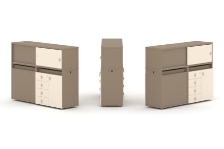 Тумба двойная + низкая надставка ES.NB.2N-17 (1500х410х1135) (Латте/Сатин)