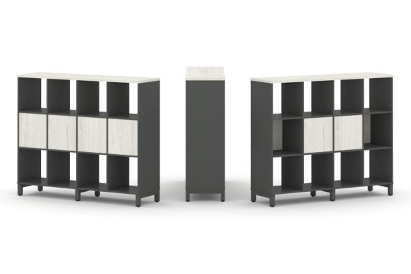 Набор стеллажа 1 сторонний, 3 яруса SN.NS-341 (1488х400х1248) (Антрацит/Дуб Наварра/Металл Антрацит)