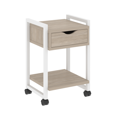 Тумба на колесных опорах с ящиком и полкой VR.L-T1.K 500x460x767 (Дуб Аттик/Белый металл)