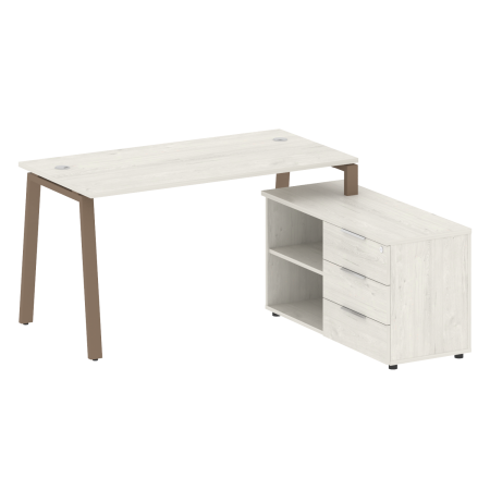 Рабочая станция с тумбой на А-образном м/к Metal System Style БА.РС-СТС-2.3 (R) 1500x1520x750 (Дуб наварра/Мокко металл)