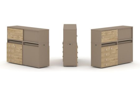 Тумба двойная + низкая надставка ES.NB.2N-18 (1500х410х1135) (Латте/Тиквуд Светлый)