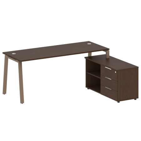 Рабочая станция с тумбой на А-образном м/к Metal System Style БА.РС-СТС-2.5 (R) 1900x1520x750 (Венге Цаво/Мокко металл)