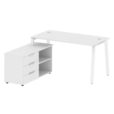 Рабочая станция с тумбой на А-образном м/к Metal System Style БА.РС-СТС-2.3 (L) 1500x1520x750 (Белый/Белый металл)