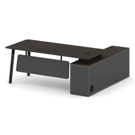 Стол руководителя Fresco FR.SR-20 (L) (2000x1798x750) (Дуб Темный-Базальт UM-Базальт UM | Металл Черный-Нерж. Сталь)