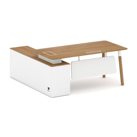 Стол руководителя Fresco FR.SR-18 (R) (1800x1798x750) (Дуб Светлый-Белый Бриллиант UM-Белый Бриллиант UM | Металл Белый-Нерж. Сталь)