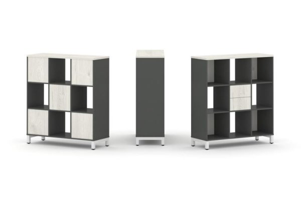 Набор стеллажа 1 сторонний, 3 яруса SN.NS-331 (1121х400х1248) (Антрацит/Дуб Наварра/Металл Белый) Набор стеллажа 1 сторонний, 3 яруса SN.NS-331 (1121х400х1248) (Антрацит/Дуб Наварра/Металл Белый)