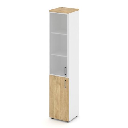 Шкаф высокий узкий SN.STU.E-103(L) (400х400х1982) (Белый/Тиквуд Светлый/Сатин)