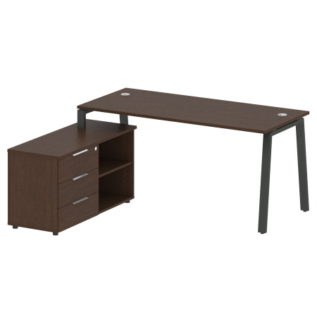 Рабочая станция с тумбой на А-образном м/к Metal System Style БА.РС-СТС-2.4 (L) 1700x1520x750 (Венге Цаво/Антрацит металл)