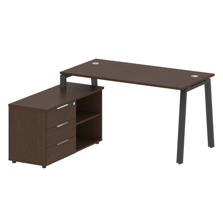 Рабочая станция с тумбой на А-образном м/к Metal System Style БА.РС-СТС-2.3 (L) 1500x1520x750 (Венге Цаво/Антрацит металл)