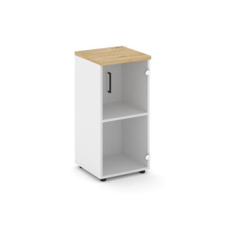 Шкаф низкий узкий SN.STU.E-302(R) (400х400х833) (Белый/Тиквуд Светлый/Прозрачный)