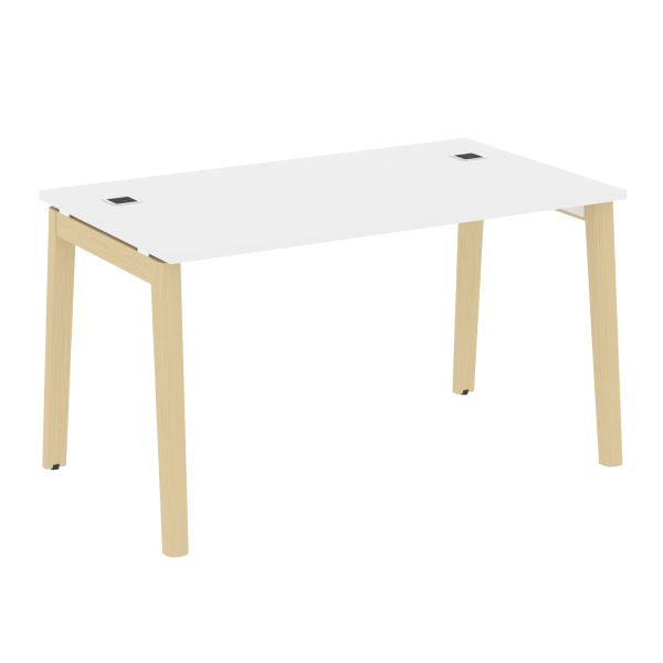 Стол руководителя на деревянных опорах Onix Wood Direct OW.SRR-3.8 1380x800x750 (Белый Бриллиант/Дуб Светлый)