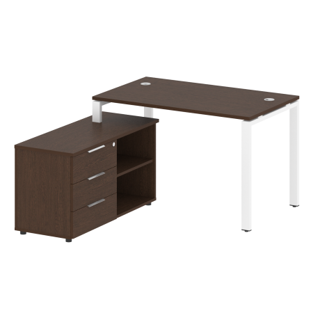Рабочая станция с опорной тумбой левая Metal System Style БП.РС-СТС-2.2 Л 1300x1520x750 (Венге Цаво/Белый металл)