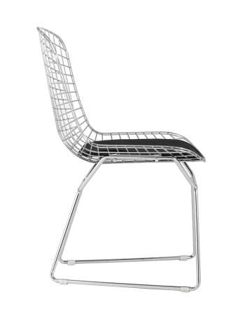 Стул обеденный Bertoia хромированный с черной подушкой (Стул кухонный Bertoia серебристый) Стул обеденный Bertoia хромированный с черной подушкой (Стул кухонный Bertoia серебристый)