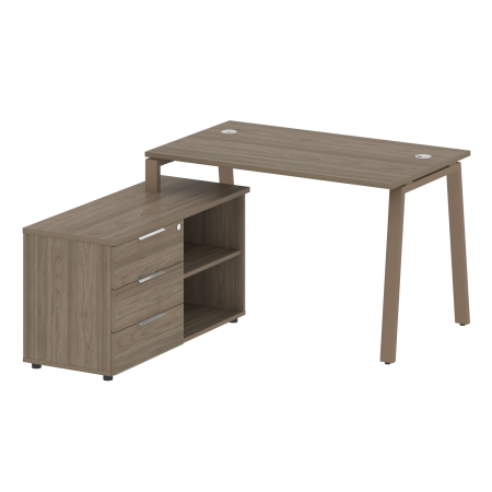 Рабочая станция с тумбой на А-образном м/к Metal System Style БА.РС-СТС-2.2 (L) 1300x1520x750 (Вяз/Мокко металл)