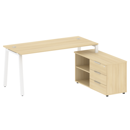 Рабочая станция с тумбой на А-образном м/к Metal System Style БА.РС-СТС-2.4 (R) 1700x1520x750 (Акация/Белый металл)