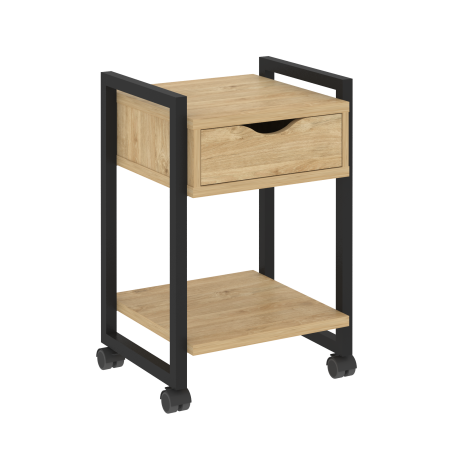 Тумба на колесных опорах с ящиком и полкой VR.L-T1.K 500x460x767 (Тиквуд Светлый/Черный металл)