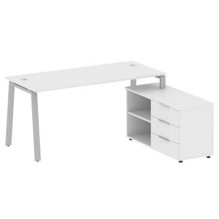 Рабочая станция с тумбой на А-образном м/к Metal System Style БА.РС-СТС-2.4 (R) 1700x1520x750 (Белый/Серый металл)