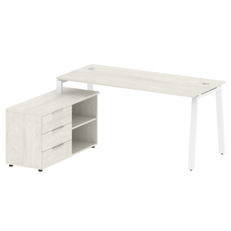 Рабочая станция с тумбой на А-образном м/к Metal System Style БА.РС-СТС-2.4 (L) 1700x1520x750 (Дуб наварра/Белый металл)