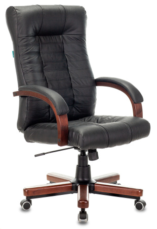 Кресло руководителя KB-10WALNUT черный кожа крестов. металл/дерево (Черный)