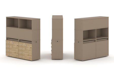 Тумба двойная + высокая надставка ES.NB.2V-4 (1500х410х1520) (Латте/Тиквуд Светлый)