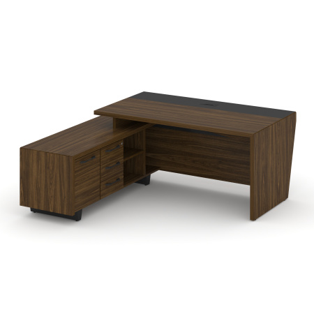 Стол руководителя с тумбой Corner COR.SRT-18 (L) (1800x1800x750) (Орех Лоренцо-Графит | Металл Графит)