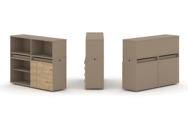 Тумба двойная + низкая надставка ES.NB.2N-7 (1500х410х1135) (Латте/Тиквуд Светлый)