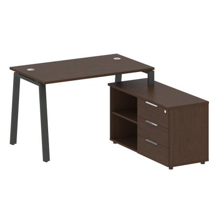 Рабочая станция с тумбой на А-образном м/к Metal System Style БА.РС-СТС-2.2 (R) 1300x1520x750 (Венге Цаво/Антрацит металл)