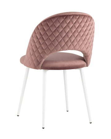 Стул Меган велюр с ромбами пыльно-розовый белые ножки (Стул Меган пыльно розовый)