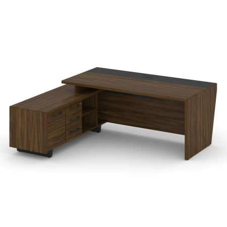 Стол руководителя с тумбой Corner COR.SRT-20 (L) (2000x1800x750) (Орех Лоренцо-Графит | Металл Графит)