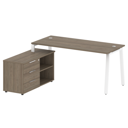 Рабочая станция с тумбой на А-образном м/к Metal System Style БА.РС-СТС-2.4 (L) 1700x1520x750 (Вяз/Белый металл)