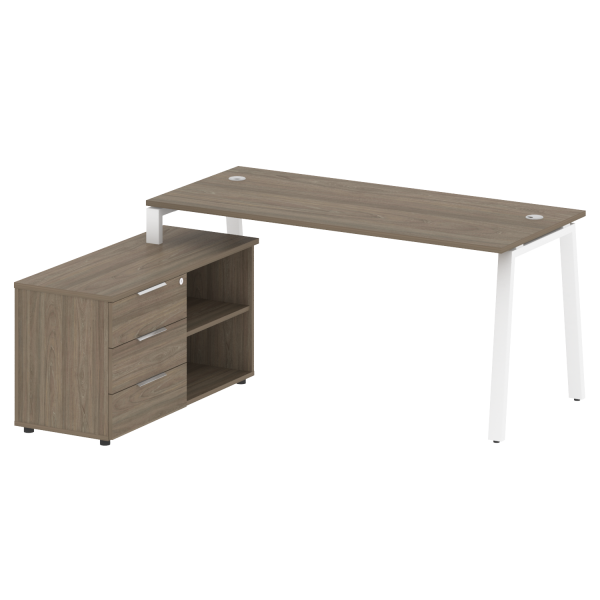 Рабочая станция с тумбой на А-образном м/к Metal System Style БА.РС-СТС-2.4 (L) 1700x1520x750 (Вяз/Белый металл)