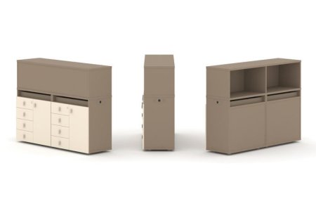 Тумба двойная + низкая надставка ES.NB.2N-3 (1500х410х1135) (Латте/Сатин)