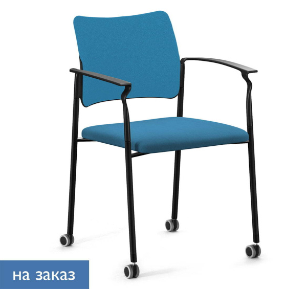 PINKO_black Кресло обитое на колёсах с подлокотниками (Черный/Голубой/Черный)