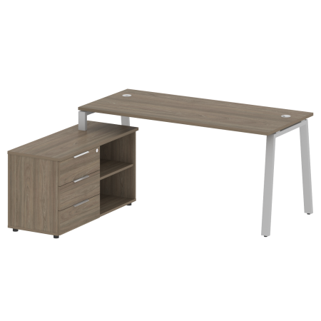 Рабочая станция с тумбой на А-образном м/к Metal System Style БА.РС-СТС-2.4 (L) 1700x1520x750 (Вяз/Серый металл)