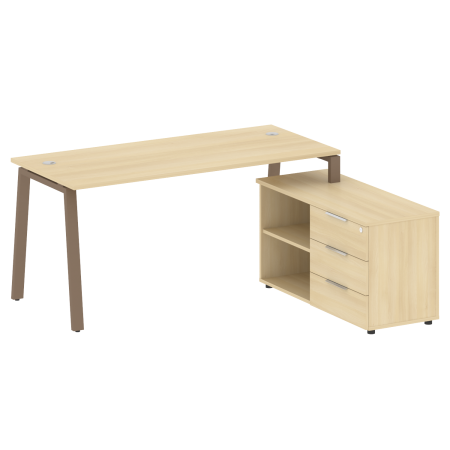 Рабочая станция с тумбой на А-образном м/к Metal System Style БА.РС-СТС-2.4 (R) 1700x1520x750 (Акация/Мокко металл)