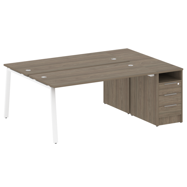 Рабочая станция с тумбой на А-образном м/к Metal System Style БА.РС-СТП-2.4 2012x1475x750 (Вяз/Белый металл)