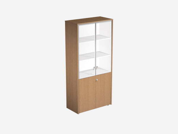 Шкаф для документов со стеклянными дверьми Profiquadro КВ 346 БВ 940x460x1990 (Белый премиум / Вишня скандинавская)