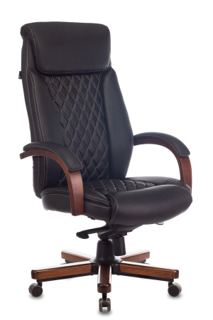 Кресло руководителя T-9924WALNUT черный кожа крестов. металл/дерево (Черный)
