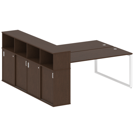 Рабочая станция с шкафом-купе на О-образном м/к Metal System Style БО.РС-СШК-4.5 Т 2210x2332x1098 (Венге Цаво/Белый металл)
