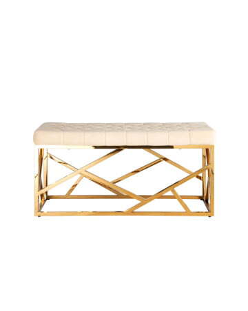 Банкетка-скамейка АРТ ДЕКО велюр бежевый сталь золото (Банкетка Арт Деко бежевый)