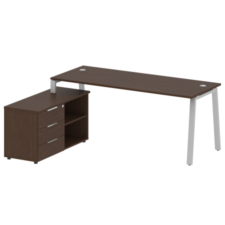 Рабочая станция с тумбой на А-образном м/к Metal System Style БА.РС-СТС-2.5 (L) 1900x1520x750 (Венге Цаво/Серый металл)