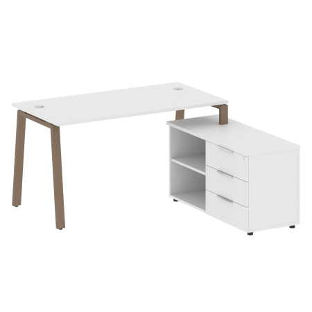 Рабочая станция с тумбой на А-образном м/к Metal System Style БА.РС-СТС-2.3 (R) 1500x1520x750 (Белый/Мокко металл)