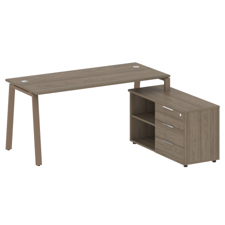 Рабочая станция с тумбой на А-образном м/к Metal System Style БА.РС-СТС-2.4 (R) 1700x1520x750 (Вяз/Мокко металл)