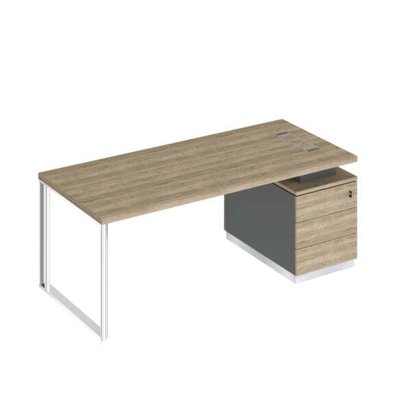 Стол руководителя на опорной тумбе правый Bravo БР 104 2000x900x750 (Дуб гладстоун светлый / Антрацит премиум / Дуб гладстоун светлыйСерый)